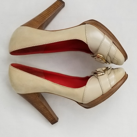 Celine Nude Leather Block Heels Pumps size 37 - Picture 7 of 11